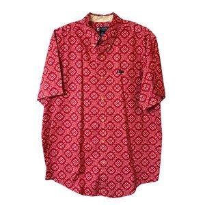 Chaps Mens Red Geometric Print Cotton Short Sleeve Button-Up Shirt XLVibtage Ret